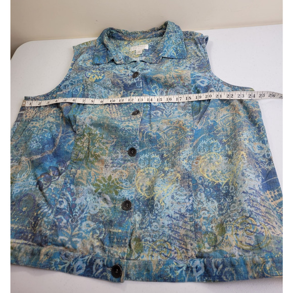 CJ Banks Blue Floral Linen Blend Button Up Top Cottage Core Vest Womens 2X - Picture 3 of 11